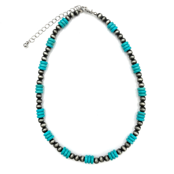 Navajo Beads Turquoise Stone Collar Necklace