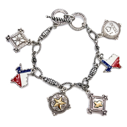 I Love Texas Star State Multi Charm Chain Bracelet