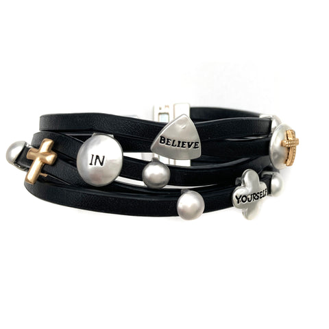 Believe In Yourself Multi Leather Wrap Bracelet