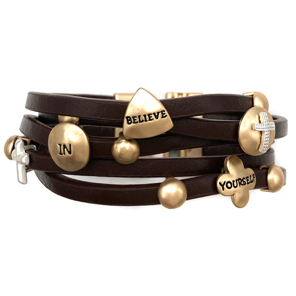 Believe In Yourself Multi Leather Wrap Bracelet