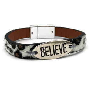 Believe Faux Animal Print Clasp Bracelet