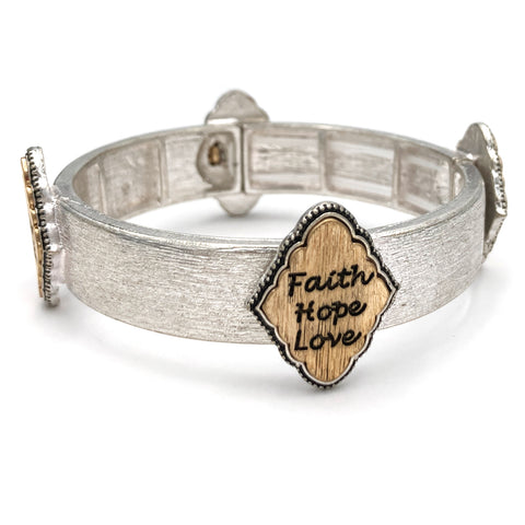 Faith Hope Love Silver Brushed Bracelet