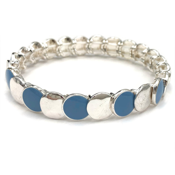 Duo Color Chrome Silver Circle Stretch Bracelet