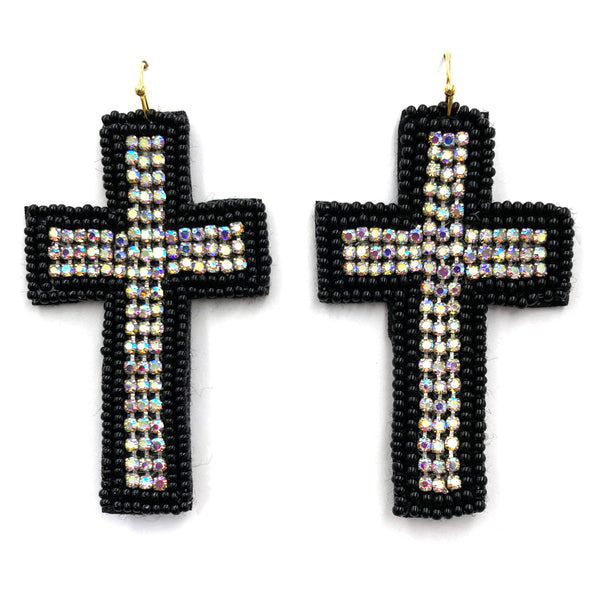 Cross AB Rhinestone Seed Bead Vivid Fabric Earrings