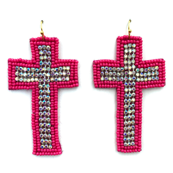 Cross AB Rhinestone Seed Bead Vivid Fabric Earrings