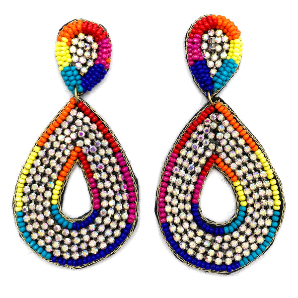 Teardrop AB Rhinestone Seed Bead Vivid Fabric Earrings