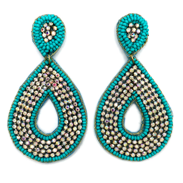 Teardrop AB Rhinestone Seed Bead Vivid Fabric Earrings