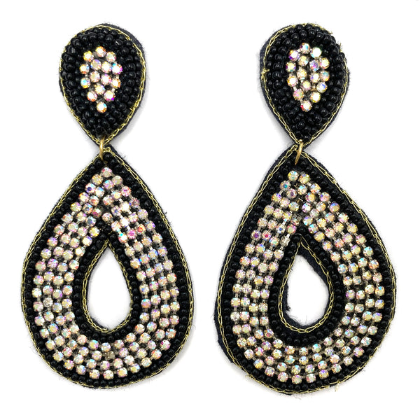 Teardrop AB Rhinestone Seed Bead Vivid Fabric Earrings