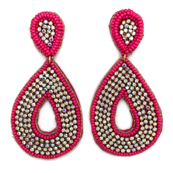 Teardrop AB Rhinestone Seed Bead Vivid Fabric Earrings