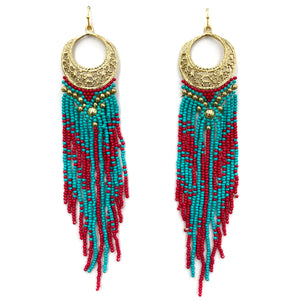 Crescent Flowers Chandelier Fringe Long Seed Bead Earrings