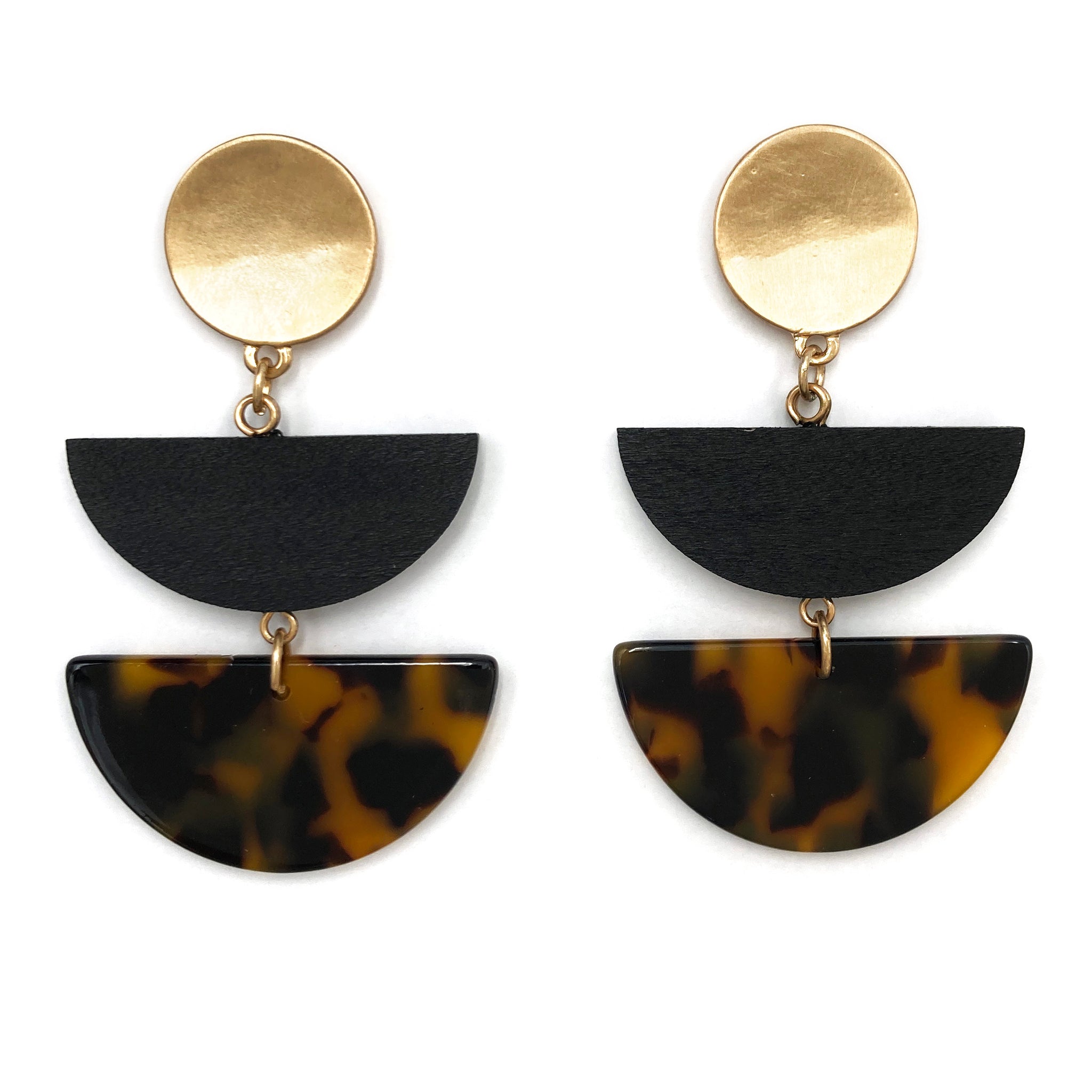 Gold Black Leopard Print Half Moon Earrings