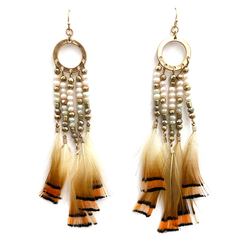 Dreamcatcher Tassel Beaded Real Feather Earrings