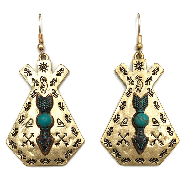 Arrow Native American Indians Tepee Lodge Earrings