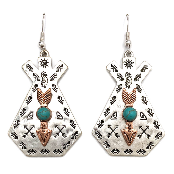 Arrow Native American Indians Tepee Lodge Earrings