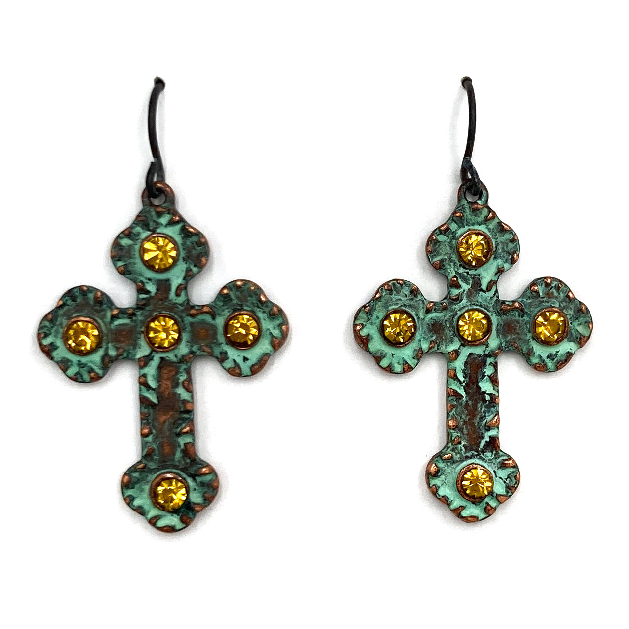 Budded Cross Metal Rhinestone Earrings