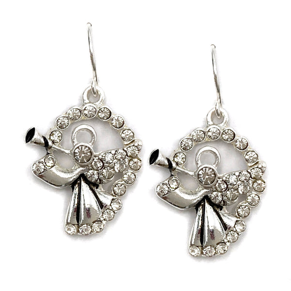 Angel Trumpet Charm Rhinestone Earrings