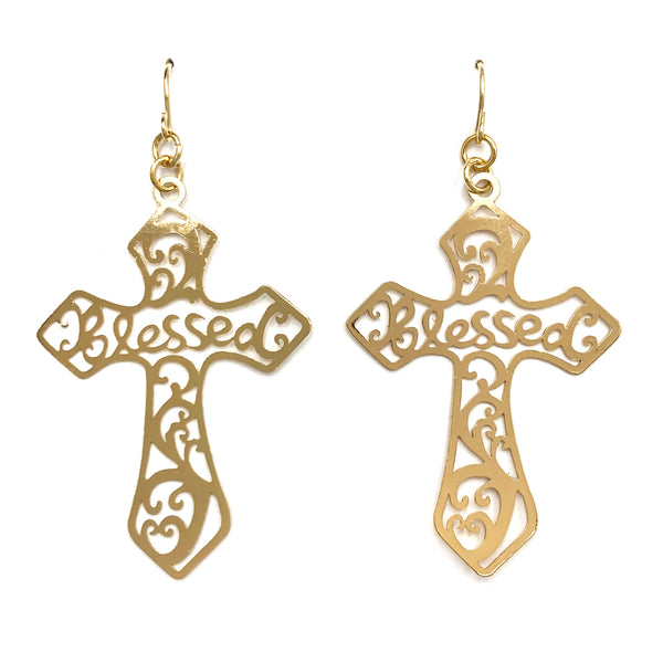 Blessed Cross Filigree Cutout Earrings