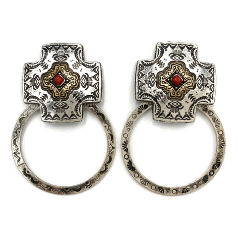 Metal Cross Western Native Chunky Hoop Earrings