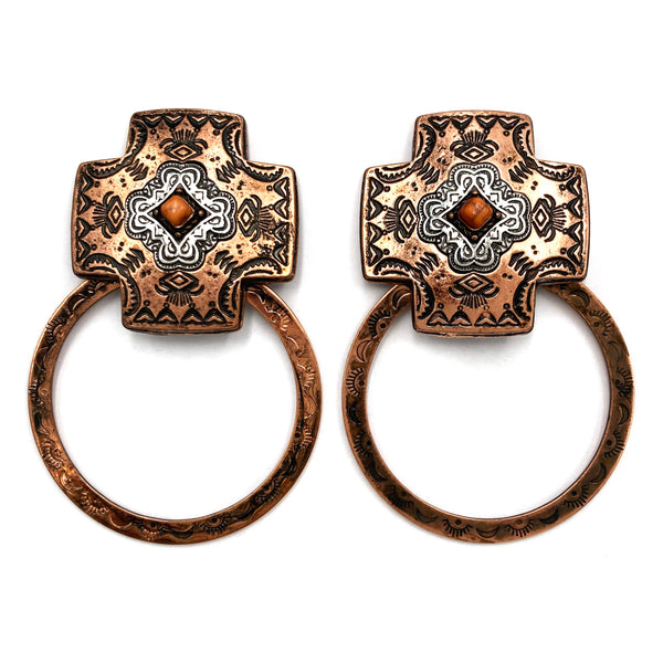 Metal Cross Western Native Chunky Hoop Earrings