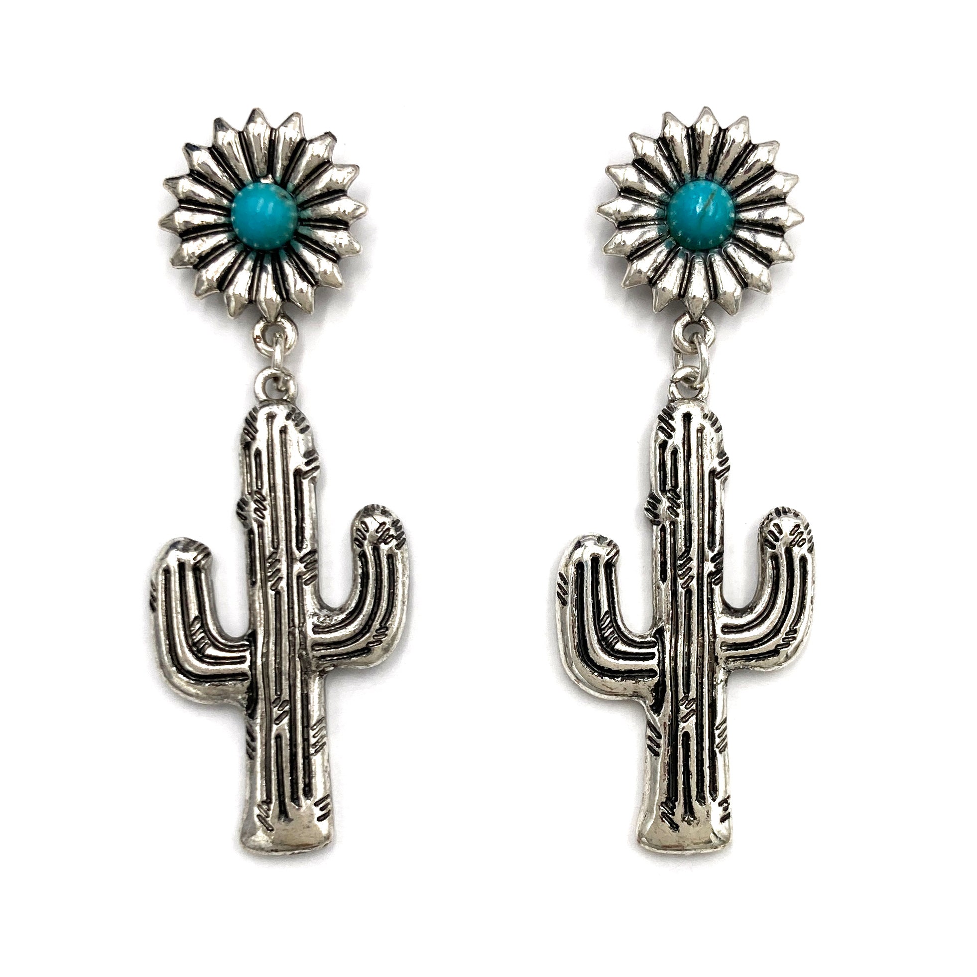 Metal Cactus Flower Western Native Earrings