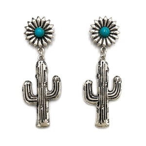 Metal Cactus Flower Western Native Earrings