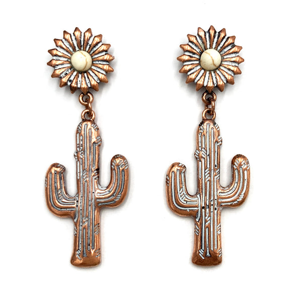 Metal Cactus Flower Western Native Earrings