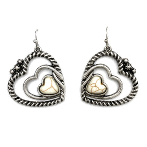 Hearts Shape Stone Rope Western Earrings