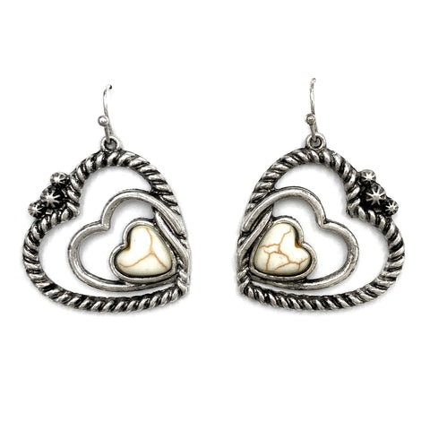 Hearts Shape Stone Rope Western Earrings