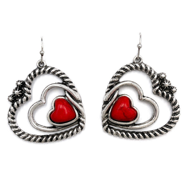 Hearts Shape Stone Rope Western Earrings