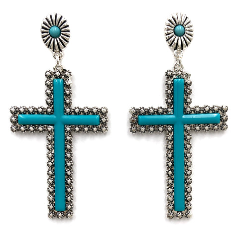 Colored Cross Western Concho Earrings