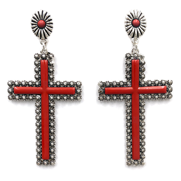 Colored Cross Western Concho Earrings