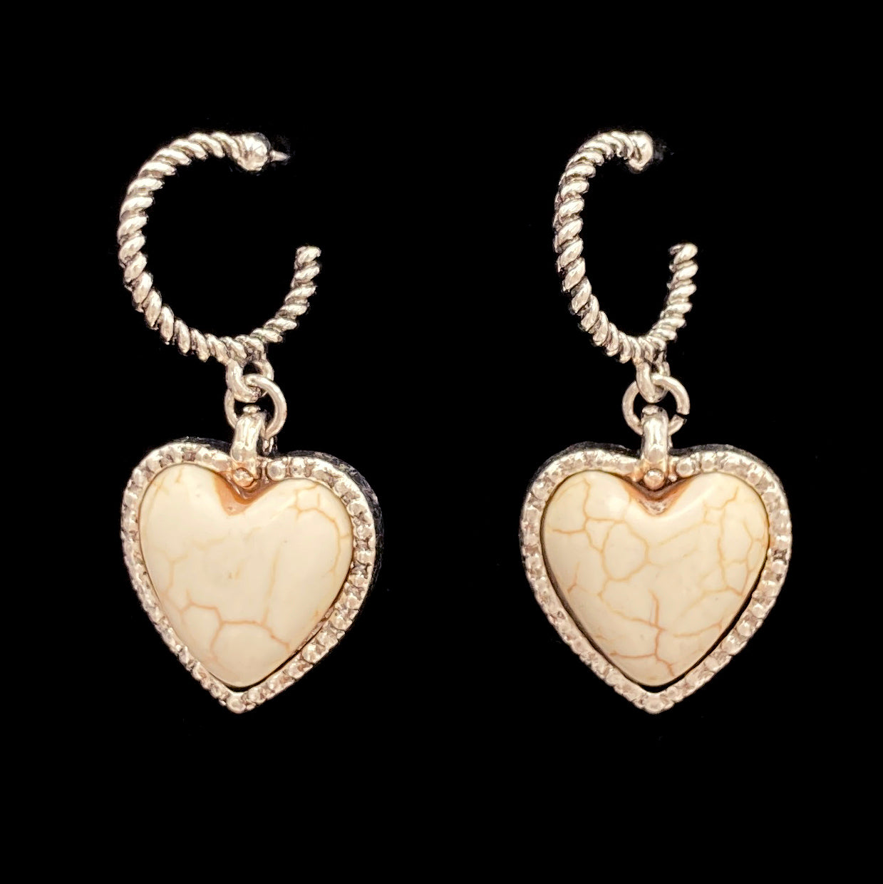 Howlite Stone Heart C Hoop Earrings