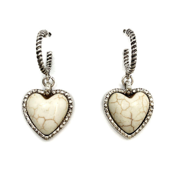 Howlite Stone Heart C Hoop Earrings