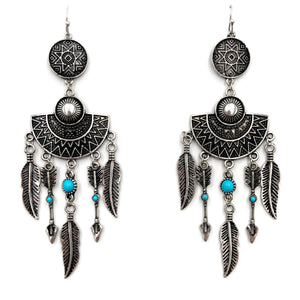 Native Design Multi Feather Arrow Large Earrings