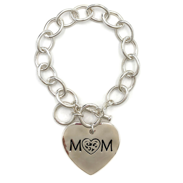 I Love You Mom Heart Charm Chain Bracelet