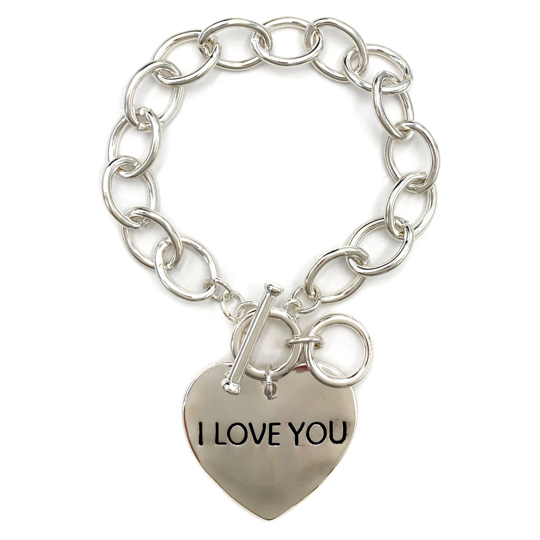 I Love You Mom Heart Charm Chain Bracelet