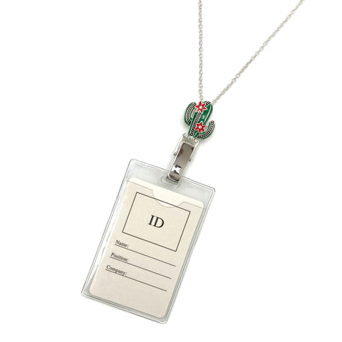 Cactus Flower Chain ID Card Badge Holder