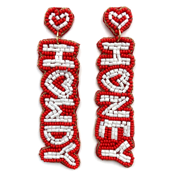 Heart Honey Howdy Words Seed Bead Post Dangle Earrings