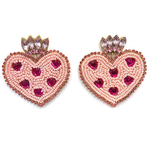 Heart Crown Bling Seed Bead Post Dangle Earrings