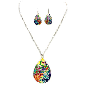 Rainbow Epoxy Geometric Sea Life Floral Design Necklace Earrings Set