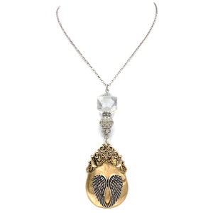 Angel Wings Gold Crown Pendant Crystal Necklace