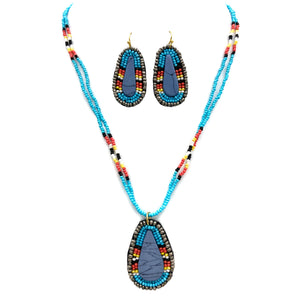 Western Native Clay Seed Beaded Necklace Earrings Set