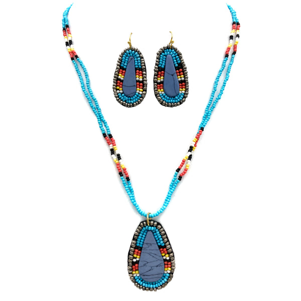 Western Native Clay Seed Beaded Necklace Earrings Set