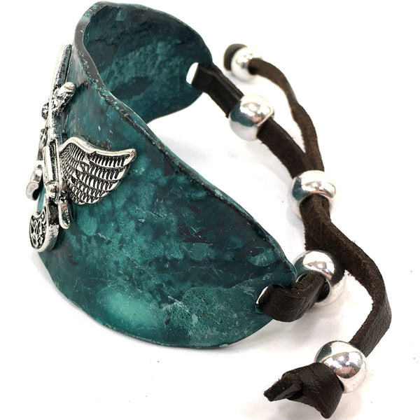 Dual Pistol Gun Angel Wing Western Style Cuff Bracelet