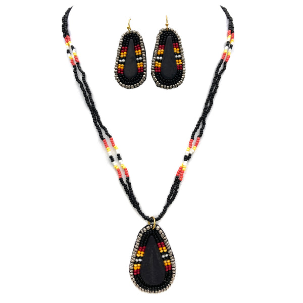 Western Native Clay Seed Beaded Necklace Earrings Set