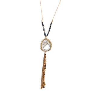 Agate Gemstone Pendant Tassel Chain Necklace