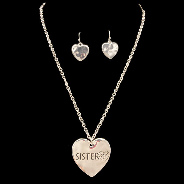 Sister Forever In My Heart Necklace Earrings Set