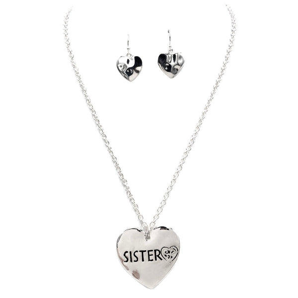 Sister Forever In My Heart Necklace Earrings Set