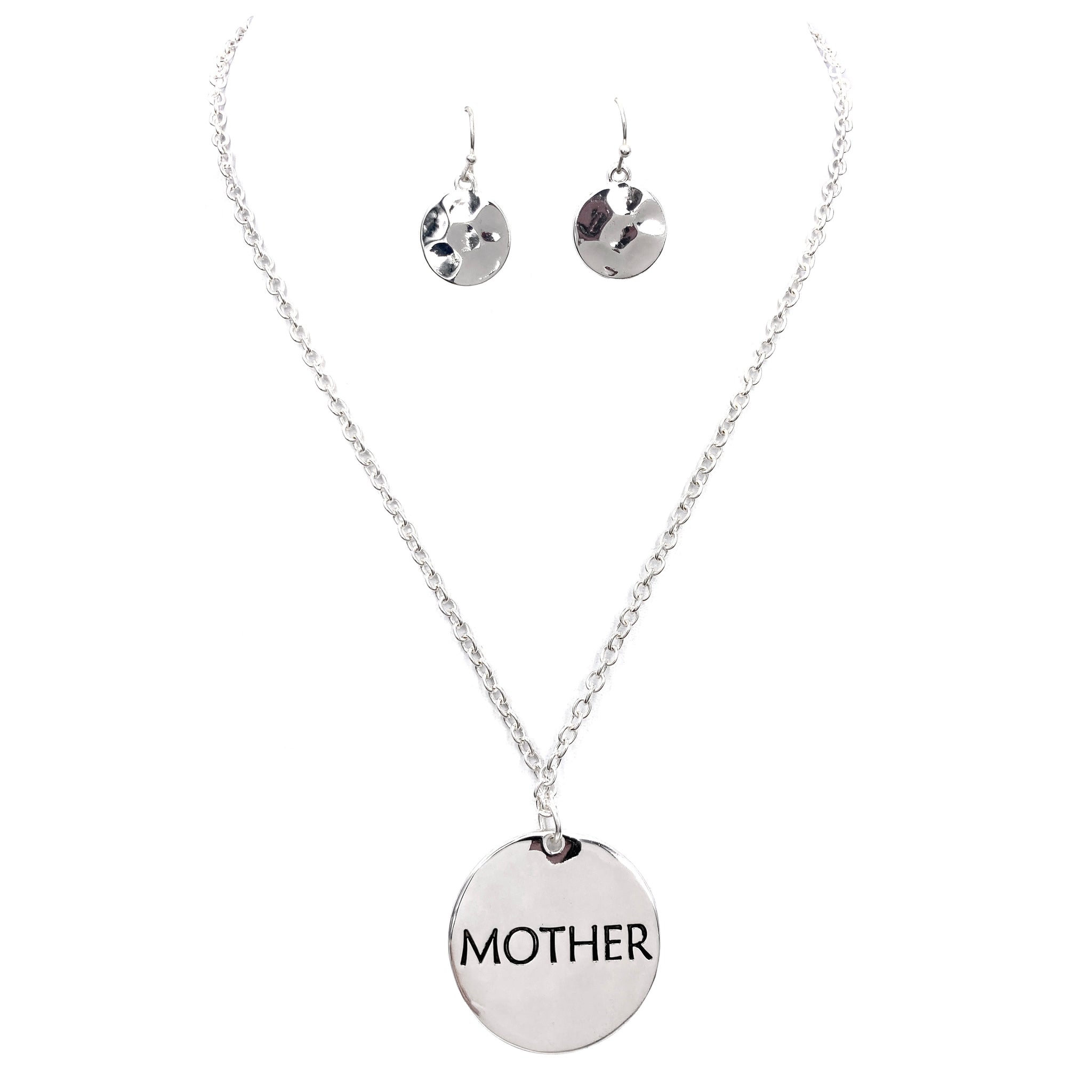 Mother Adjectives Pendant Necklace Earrings Set