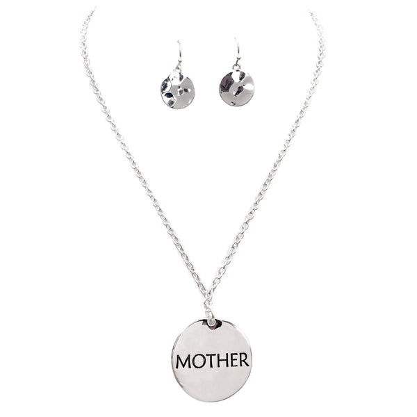 Mother Adjectives Pendant Necklace Earrings Set